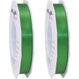 2x Luxe Hobby/decoratie groene satijnen sierlinten 1,5 cm/15 mm x 25 meter- Luxe kwaliteit - Cadeaulint satijnlint/ribbon