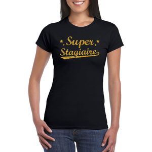 Super stagiaire cadeau t-shirt met gouden glitters op zwart voor dames - stage kado shirt