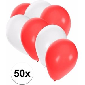 50x Ballonnen wit en rood - knoopballonnen