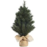 Groene kunst kerstboom/kerstboompje 45 cm met jute zak/kluit - Kerstversieringen/kerstdecoraties