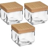 3x stuks voorraadbussen/voorraadpotten 0,85L glas met houten deksel - 850 ml - Voorraadpotten met luchtdichte sluiting