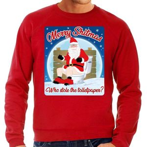 Foute Kersttrui / sweater - Merry Shitmas Who stole the toiletpaper - rood voor heren - kerstkleding / kerst outfit