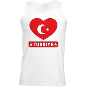 Turkije singlet shirt/ tanktop met Turkse vlag in hart wit heren