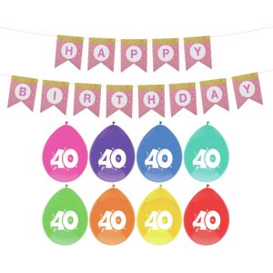 Haza Verjaardag 40 jaar geworden versiering - 16x thema ballonnen/1x Happy Birthday slinger 300 cm