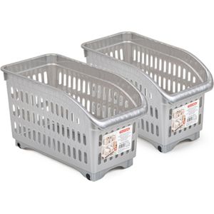 Plasticforte opberg Trolley Container - 2x - zilver - L30 x B15 x H18 cm - kunststof