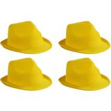 6x stuks trilby feesthoedje geel voor volwassenen - Carnaval party verkleed hoeden