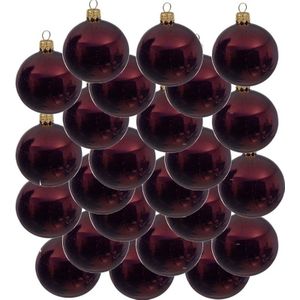24x Donkerrode glazen kerstballen 6 cm - Glans/glanzende - Kerstboomversiering donkerrood