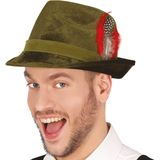 Guirca Tiroler/oktoberfest hoedje voor heren - verkleed accessoires - groen velvet - Jagershoedje