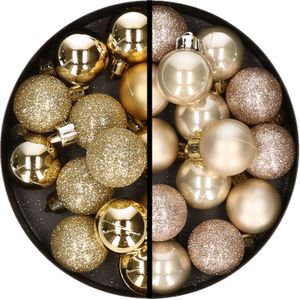 Kerstballen 34x st - 3 cm - goud en champagne - kunststof