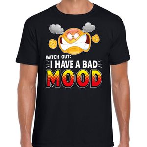 Funny emoticon t-shirt watch out i have a bad mood zwart voor heren -  Fun / cadeau shirt