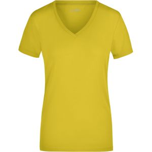 Geel basic dames stretch t-shirt met V-hals