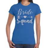 Bride Squad Cupido zilver glitter tekst t-shirt blauw dames - dames shirt Bride Squad- Vrijgezellenfeest kleding