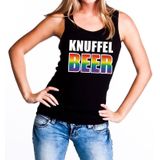 Knuffel beer gaypride tanktop -  zwart regenboog singlet voor dames - gaypride