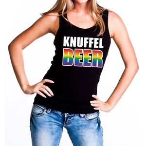 Knuffel beer gaypride tanktop -  zwart regenboog singlet voor dames - gaypride