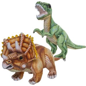 Speelgoed set van 2x Pluche Dino Knuffels T-Rex en Triceratops van Ongeveer 30 cm