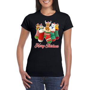 Foute Kerst t-shirt kerstsokken met diertjes - Merry Christmas - zwart voor dames