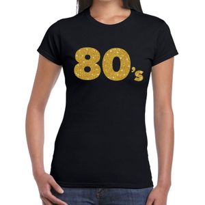 80's goud glitter t-shirt zwart dames - Jaren 80/ Eighties kleding