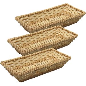 Broodmandje/stokbrood mandje - 3x - rotan/riet - 17 x 37 x 7 cm - Serveermandjes voor broodjes