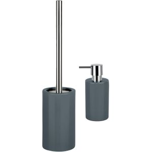 Spirella Badkamer accessoires set - WC-borstel/zeeppompje - porselein - donkergrijs - Luxe uitstraling