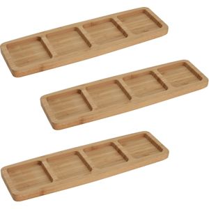 3x Serveerplanken/borden 4-vaks van bamboe hout 33 cm - Keuken/kookbenodigdheden - Tapas/hapjes presenteren/serveren - Vakkenbord/plank - Serveerborden/serveerplanken
