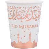 Ramadan Eid Mubarak suikerfeest bekertjes - 10x - wit/rose goud - karton - 270 ml