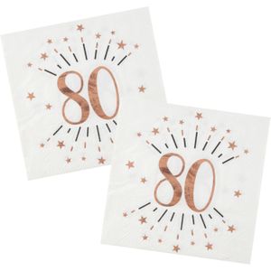Verjaardag feest servetten leeftijd - 50x7 - 80 jaar - rose goud - 33 x 33 cm