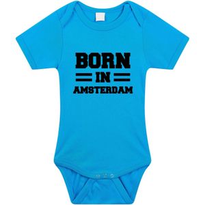 Born in Amsterdam tekst baby rompertje blauw jongens - Kraamcadeau - Amsterdam geboren cadeau