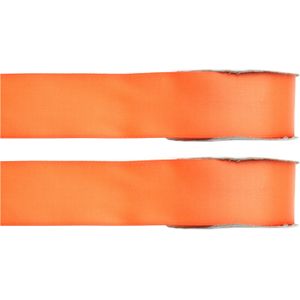 2x Hobby/decoratie oranje satijnen sierlinten 1,5 cm/15 mm x 25 meter - Cadeaulint satijnlint/ribbon - Striklint linten oranjet