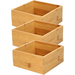 Set van 6x stuks bamboe ladekast/keukenspullen/kantoor vakjes/sorteerbakjes 15 x 15 x 7 cm