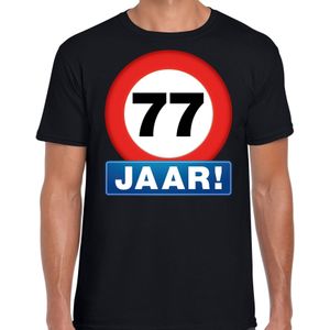 Stopbord 77 jaar verjaardag t-shirt - zwart - heren - 77e verjaardag - Happy Birthday shirts / kleding