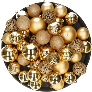 Kerstversiering kunststof kerstballen goud 6-8-10 cm pakket van 36x stuks - Kerstboomversiering