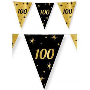 4x stuks leeftijd verjaardag feest vlaggetjes 100 jaar geworden zwart/goud 10 meter