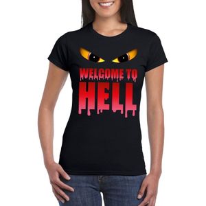 Halloween Duivel t-shirt zwart dames met enge ogen - Welcome to hell