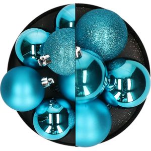 Atmosphera Kerstballen - 17x - turquoise blauw - 6 en 7 cm - kunststof - kerstversiering
