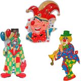 Carnaval versieringen pakket - 3x grote plastic wand decoratie clowns