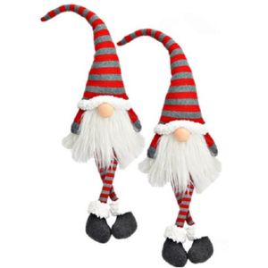 2x stuks pluche gnome/dwerg decoratie poppen/knuffels wit/rood/grijs 10 x 11 x 70 cm - Kerstgnomes/kerstdwergen/kerstkabouters