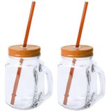 12x stuks Glazen Mason Jar drinkbekers oranje dop en rietje 500 ml - afsluitbaar - Koningsdag feest/supporters/fans artikelen