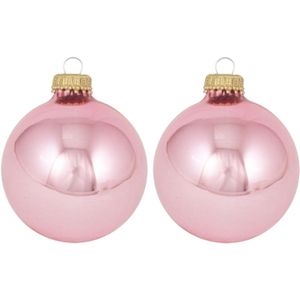 16x Pink blush lichtroze glazen kerstballen glans 7 cm kerstboomversiering - Kerstversiering/kerstdecoratie roze