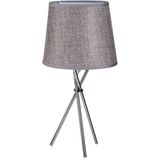 Design tafellamp/schemerlampje zilvergrijze kap en stalen poten 38 x 20 cm - Woonkamer lampjes