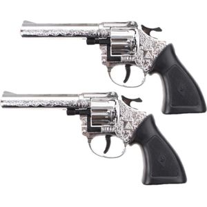 Set van 2x stuks speelgoed Revolvers/pistolen ringo met 8 schoten van 20 cm - verkleedkleding accessoires wapens