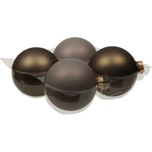 Othmar Decorations Grote kerstballen - 4x st - grijs/bruin - 10 cm - glas - glans/mat - kerstversiering