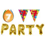 Folat - Verjaardag feestversiering 7 jaar PARTY letters en 16x ballonnen met 2x plastic vlaggetjes