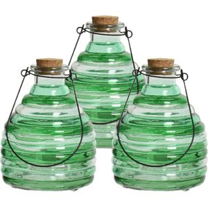 Decoris wespenvanger/wespenval hengsel - 3x - glas - groen - D13 x H17 cm