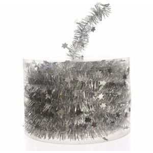 8x Kerstboom sterren folie slingers zilver 700 cm - Lametta guirlande - Kerstversiering en decoratie