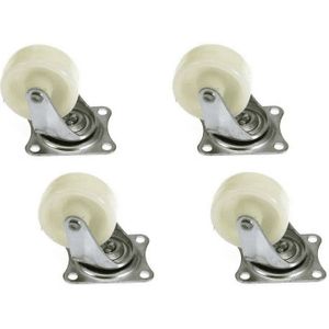 Set van 4x zwenkwieltjes wit - 50mm - Zwenkwielen - Transportwieltjes - Transportwielen