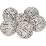 18x Rotan kerstballen zilver met glitters 5 cm - kerstboomversiering - Kerstversiering/kerstdecoratie zilver
