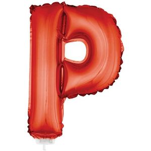 Rode opblaas letter ballon P op stokje 41 cm