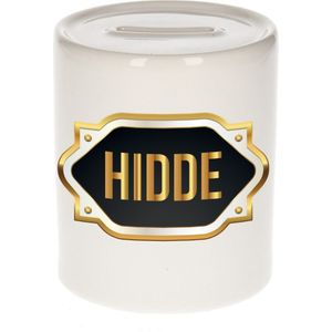 Hidde naam cadeau spaarpot met gouden embleem - kado verjaardag/ vaderdag/ pensioen/ geslaagd/ bedankt