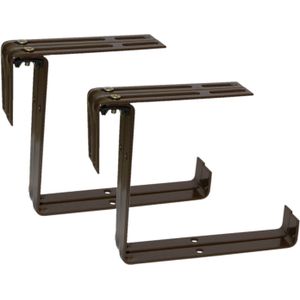 Set van 4 verstelbare metalen balkonbeugel  voor railing t/m 14 cm bruin - Bloem/plantenbakken ophang beugel