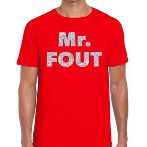 Mr. Fout zilveren glitter tekst t-shirt rood heren - Foute party kleding